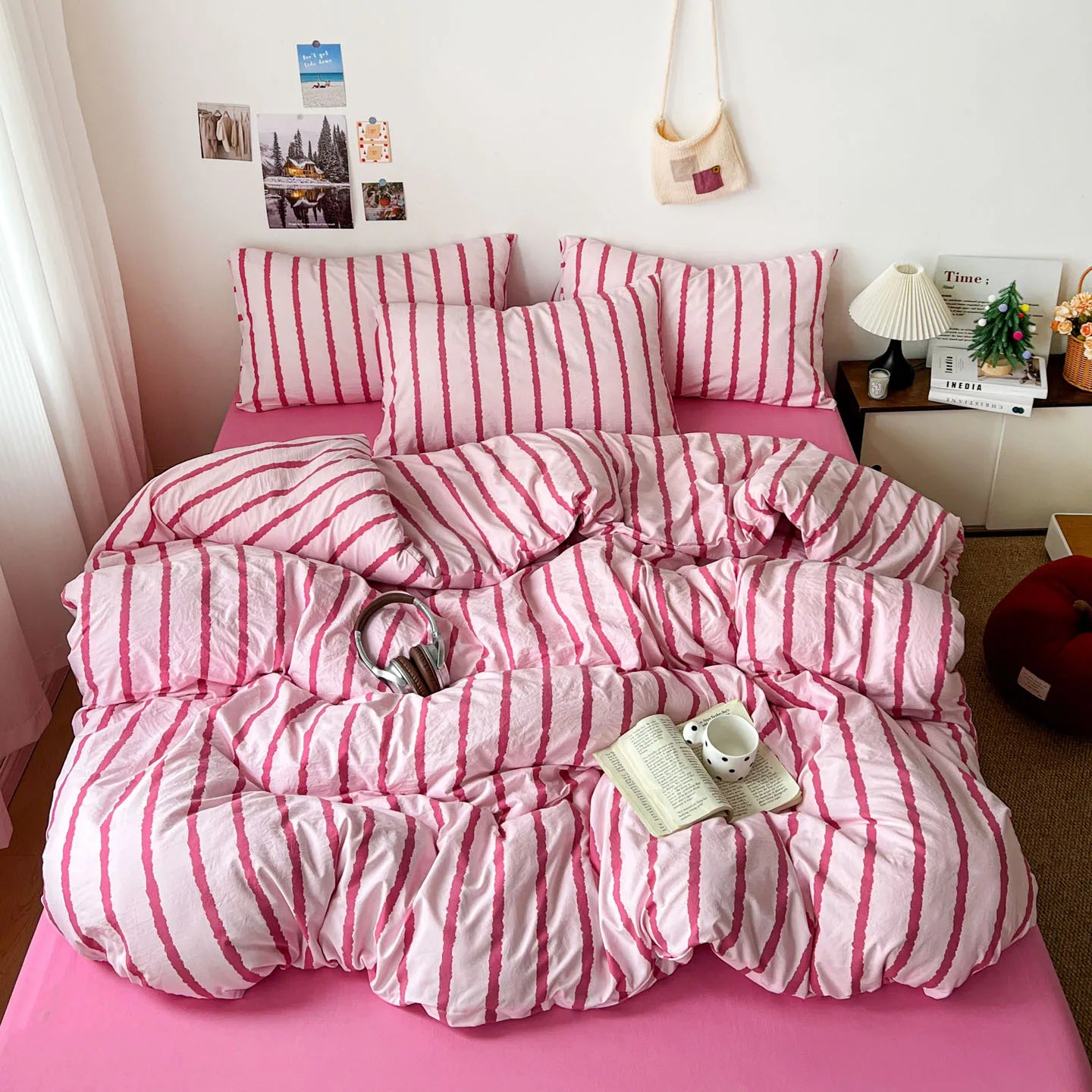 Stripe Series Soft Bedding Set Colorful Duvet Cover Pillowcases Flat Sheets Comforter Sets 