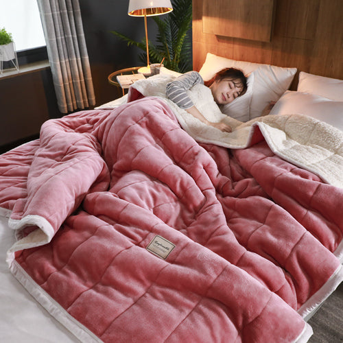 Fleece Blankets and Throws Thick Warm Winter Blankets Home Super Soft Duvet Luxury Solid Blankets on Twin Bedding
