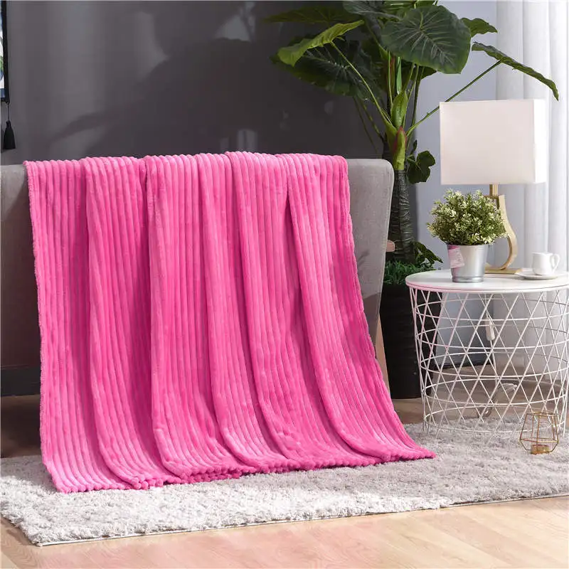 Winter Flannel Blankets for Beds Solid Coral Fleece Faux Fur Throw Coverlet Sofa Cover Bedspread Soft Fluffy Plaid Blankets
