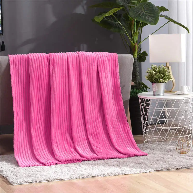 Winter Flannel Blankets for Beds Solid Coral Fleece Faux Fur Throw Coverlet Sofa Cover Bedspread Soft Fluffy Plaid Blankets