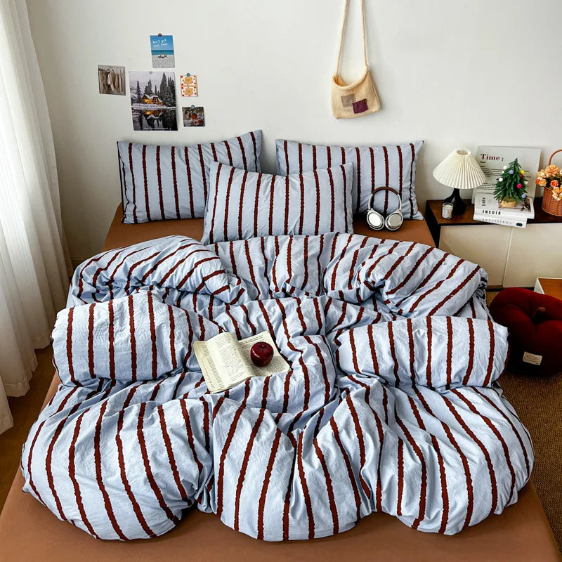 Stripe Series Soft Bedding Set Colorful Duvet Cover Pillowcases Flat Sheets Comforter Sets 